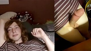 Cute teen tranny jerks big cock & cums